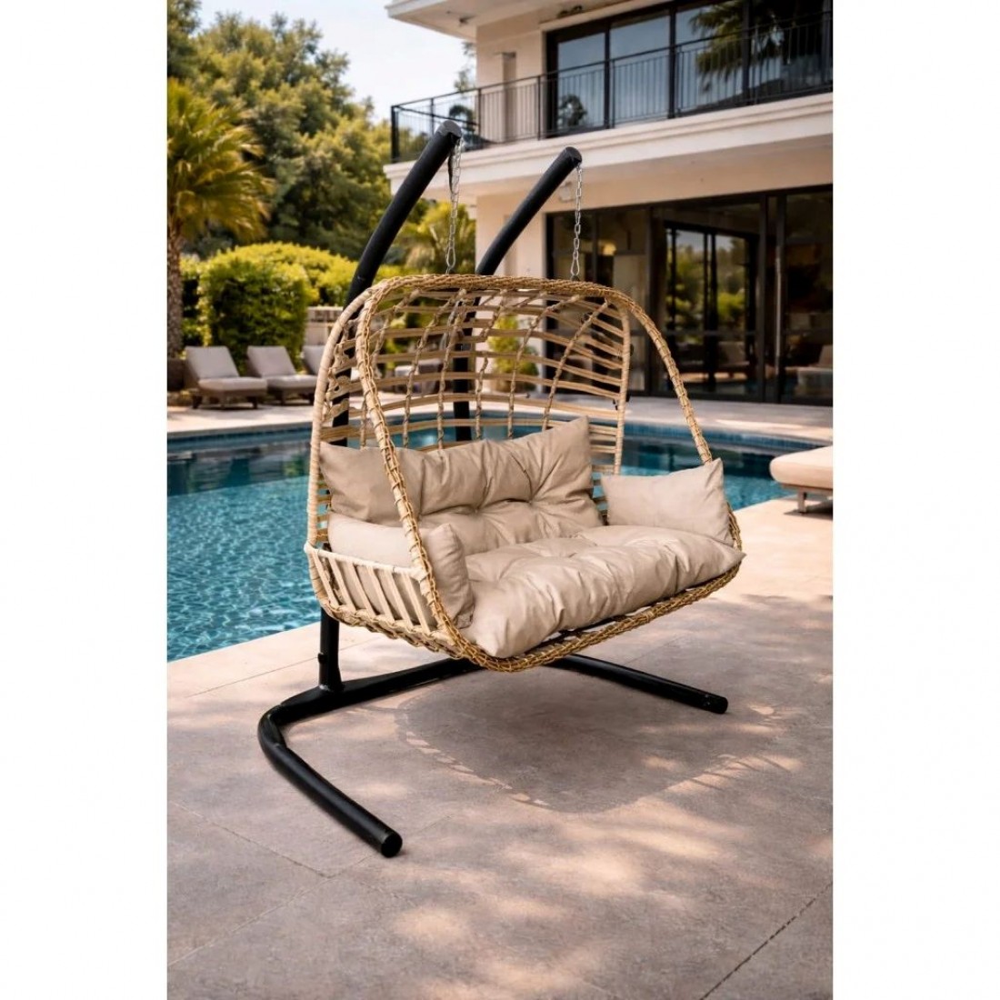 Κουνια κρεμαστη folegandros cappuccino rattan wicker 2 θεσεων 100200