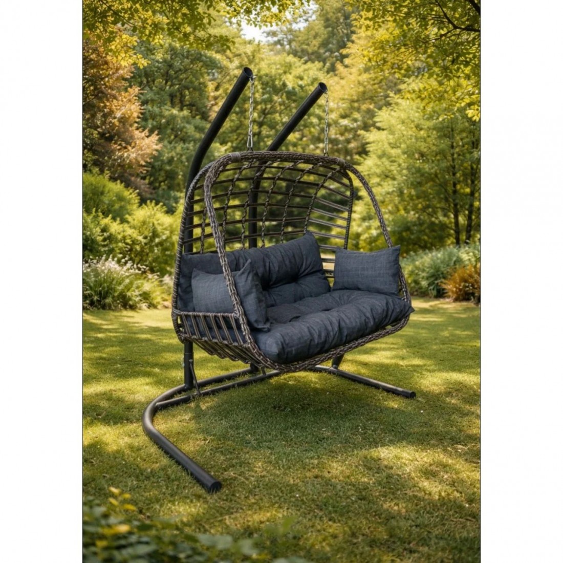 Κουνια κρεμαστη folegandros ανθρακι rattan wicker 2 θεσεων 100300