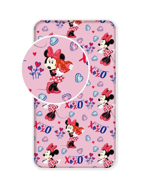 Σεντόνι Μονό με Λάστιχο Βαμβακερό Minnie Mouse Ροζ 90x200cm