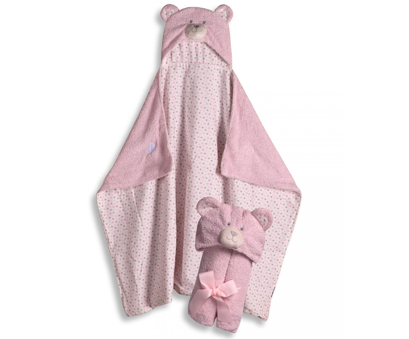 Βρεφική Κάπα-Μπουρνούζι με Κουκούλα Ροζ 75x100, Silk Fashion
