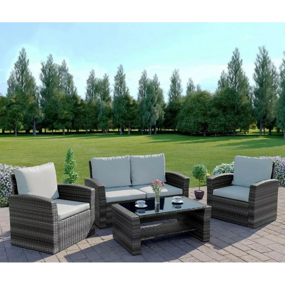 Σετ σαλονι 4τμχ malta rattan wicker γκρι-γκρι μαξιλαρια 01456-129