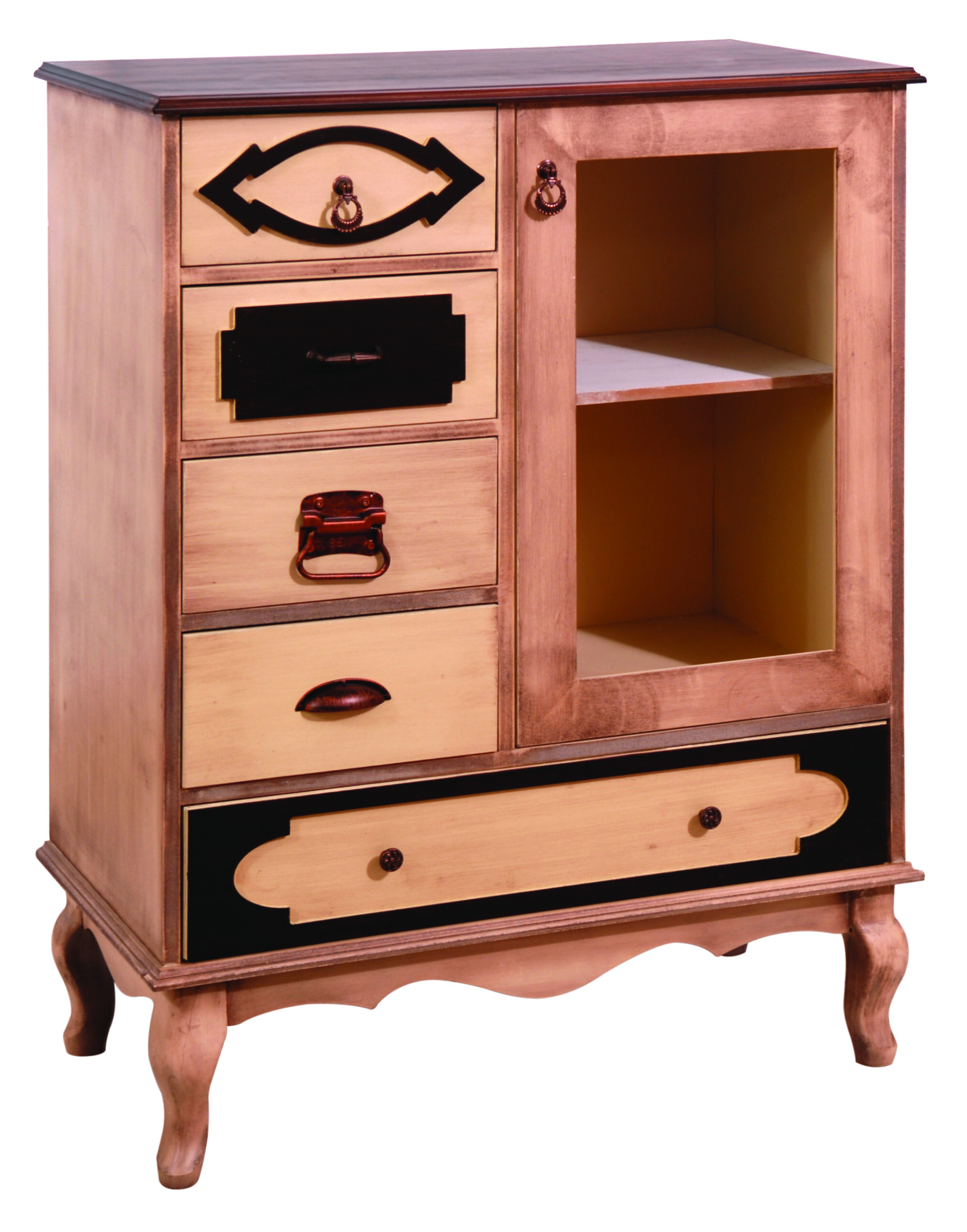 Tgr-e-01 σιφονιερα μπεζ καφε πατινα με τζαμι