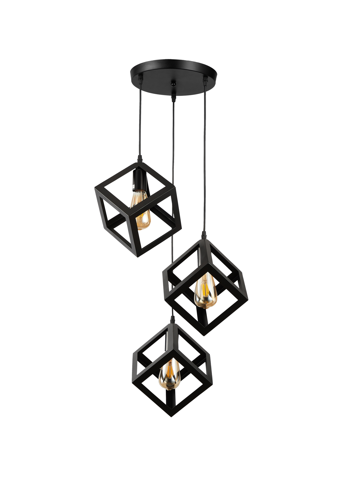 Pdc 1249-3 βκ chn ροζετα μεταλικη 3/φ με κρεμαστουσ μαυρουσ κυβουσ 3χε27