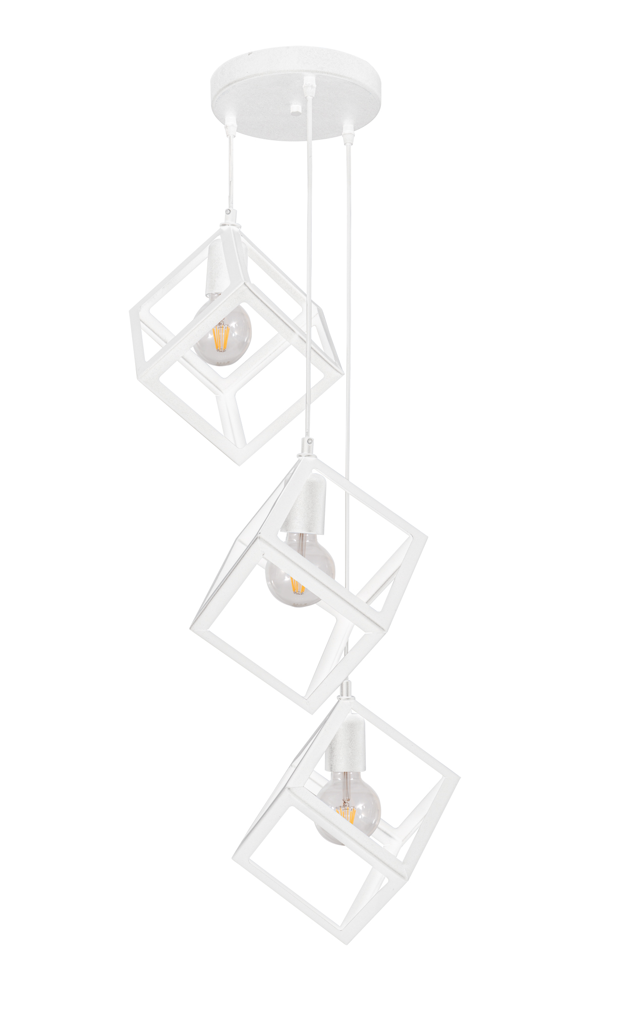 Pdc 1249-3 wh chn ροζετα μεταλικη 3/φ με κρεμαστουσ λευκουσ κυβουσ 3χε27