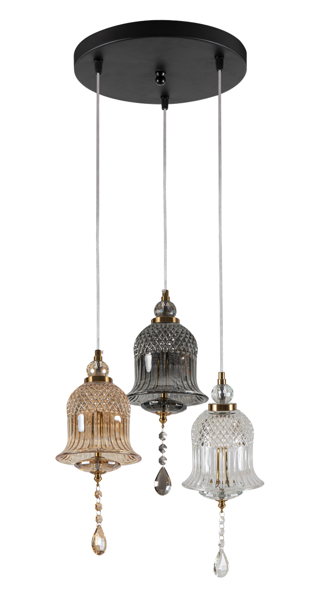 Pdc 723-3 3/φ ροζετα με γυαλινεσ καμπανεσ ι led-3χ5w με διακοσμητικο κρυσταλλο