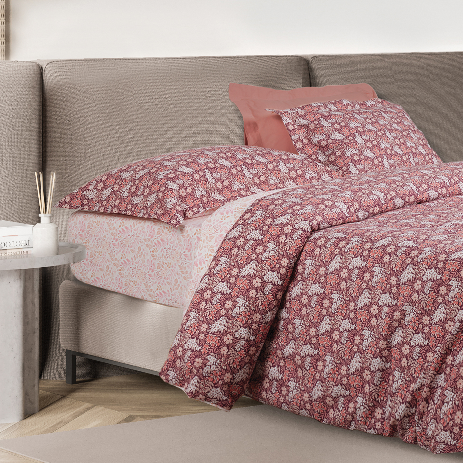 Das home σετ παπλωματοθηκη υπερδιπλη casual 5433 bordeaux, nude 220χ240