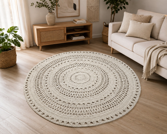 Χαλί Macrame ΚΟΜΒΟΣ NEW Στρογγυλό 100% Cotton Natural Φ150