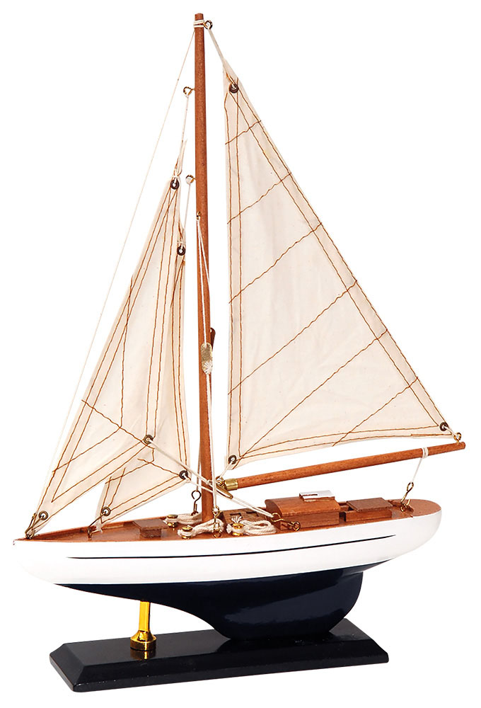 Ξύλινο Παραδοσιακό Καράβι 25 x 6 x 36(h)cm,Χρώμα Λευκό - Καφέ