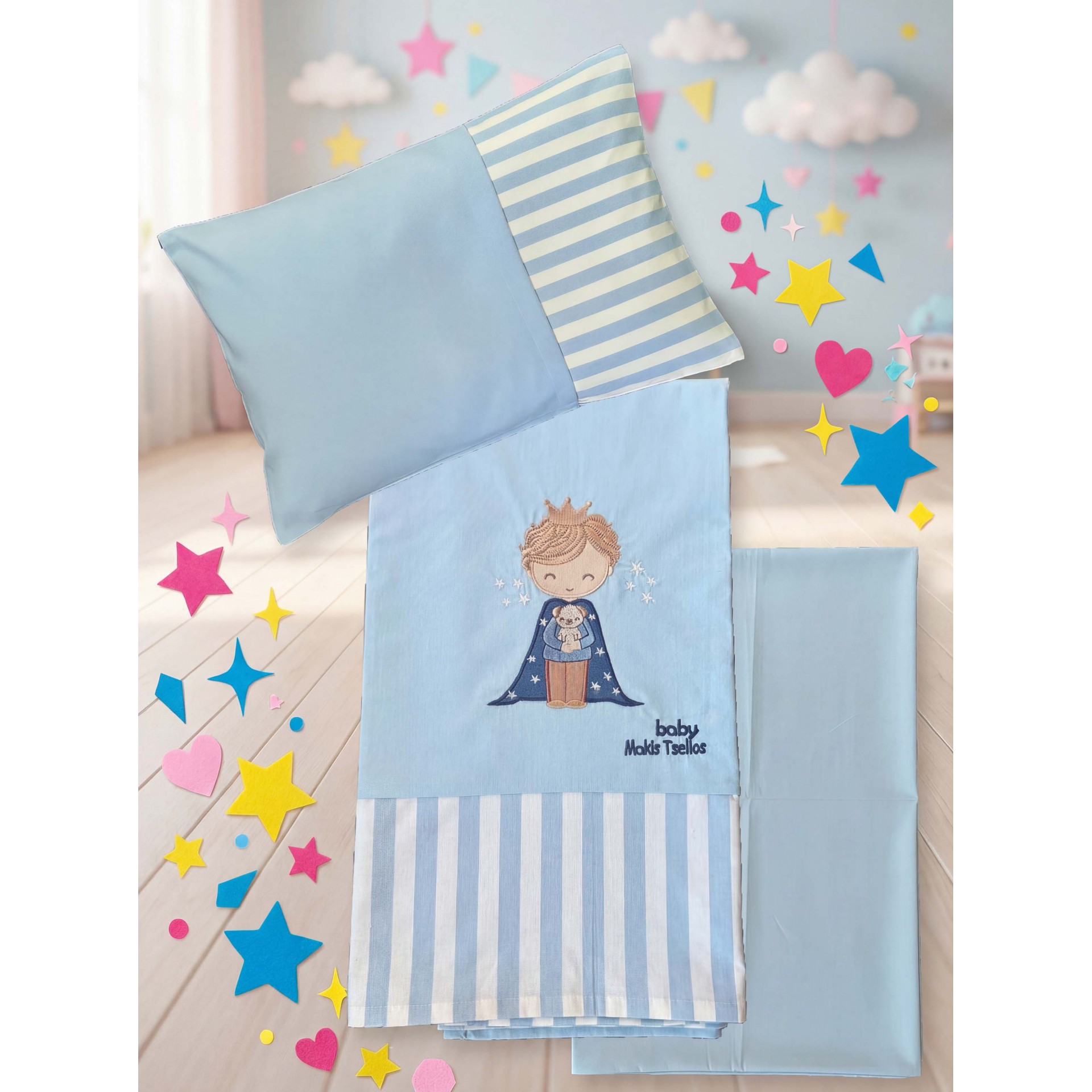 MAKIS TSELIOS WILLIE ΣΕΤ ΣΕΝΤ. BEBE XΛ. 2*120x170cm 30x40cm 100% COTTON