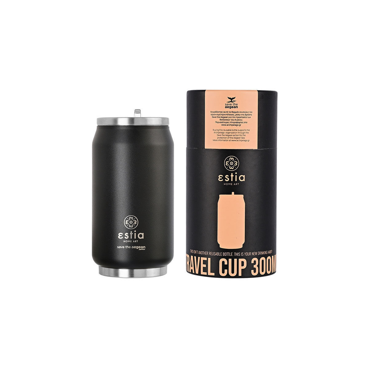 ESTIA ESTIA ΘΕΡΜΟΣ TRAVEL CUP SAVE THE AEGEAN 300ml MIDNIGHT BLACK 01-16739